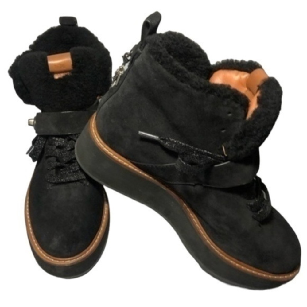 Coach Rex Wedge Platform Fur Booties